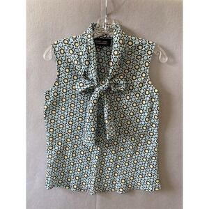 Evan Picone Black Label XS Tie Front Blouse Sleeveless Top Slinky Floral Classic